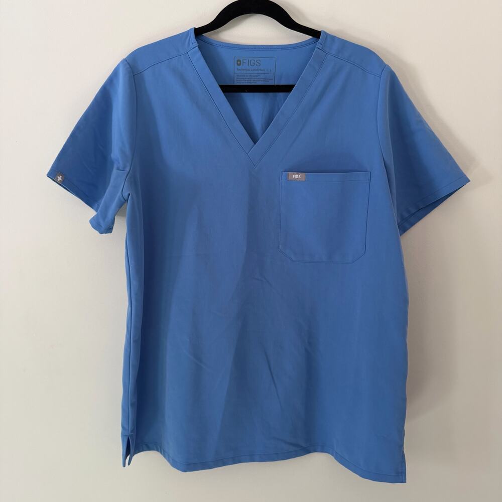 Figs Catarina One-Pocket Scrub Top Blue Short Sleeve Scrub Shirt Size Large